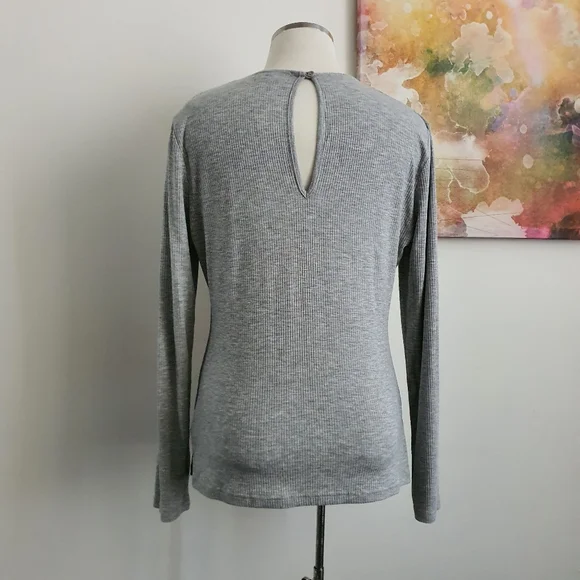 Oxford Keyhole Long Sleev Grey Top Size 14 - Picture 6 of 8